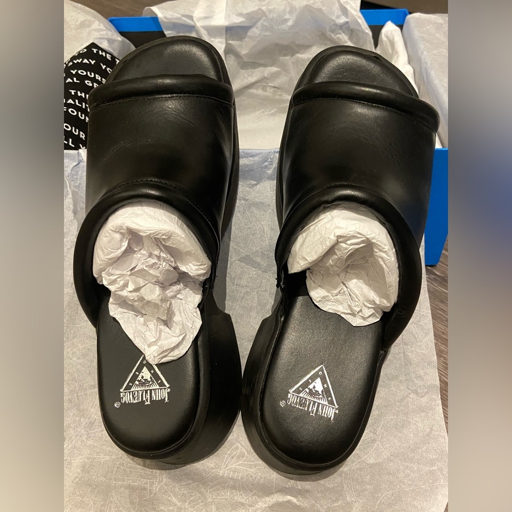 Fluevog Black Comfy Slide Sandals Bergeron